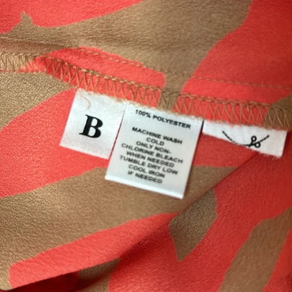 Ann Taylor Loft Bright Coral, Tan Bow Front Top Petite Medium - Picture 6 of 6